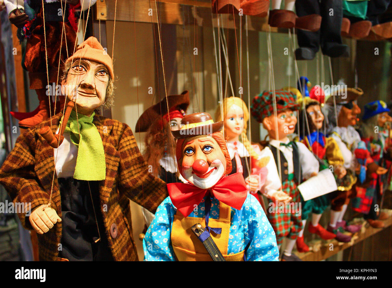 Traditional puppets clown and old man Stock Photo Alamy