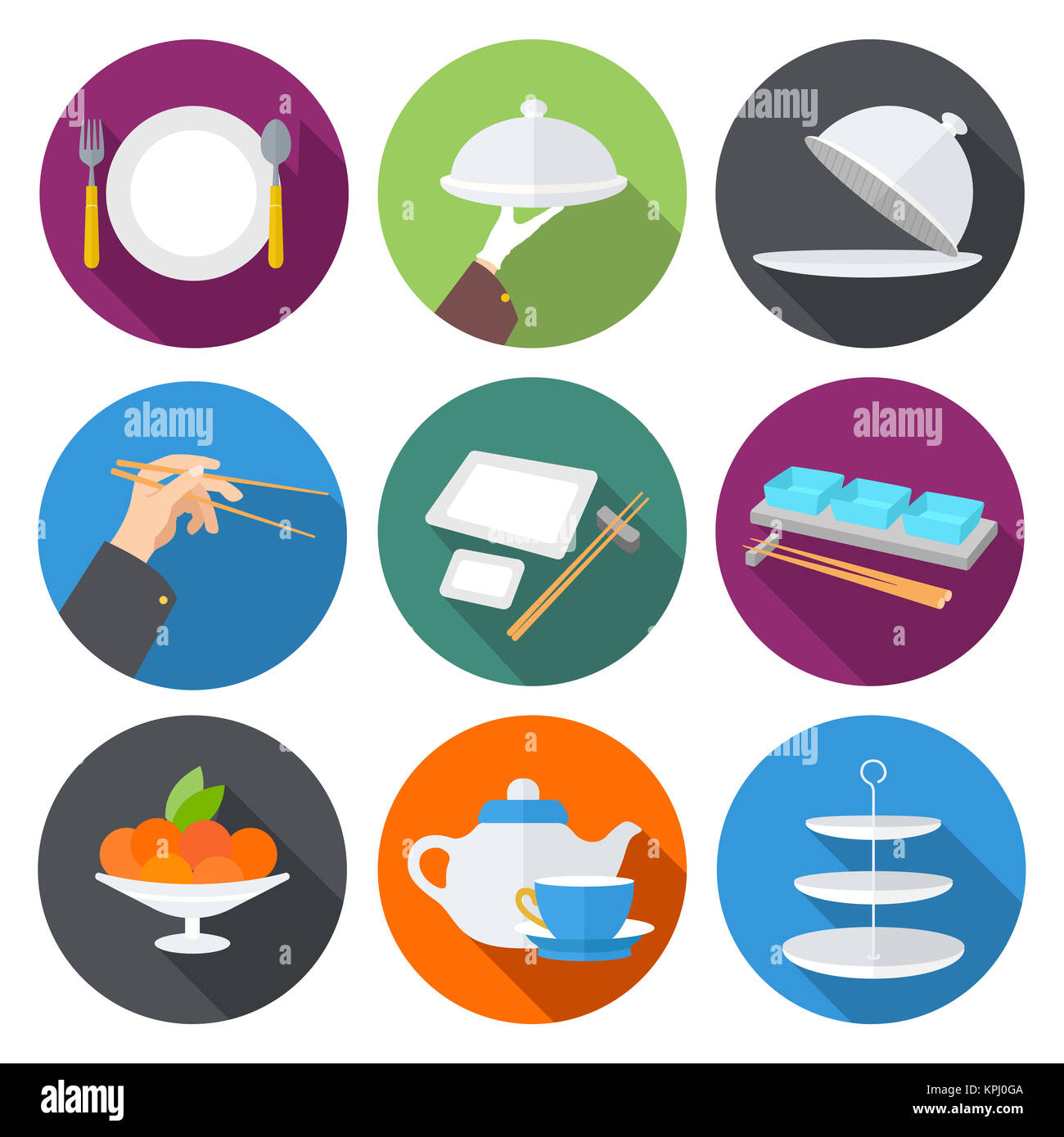 Set flat design icons for restaurant Stock Photo - Alamy