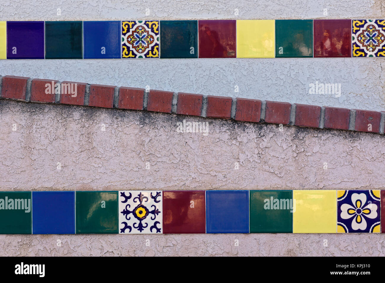 Decorative tiles along stairway, Catalina Island, California Stock Photo