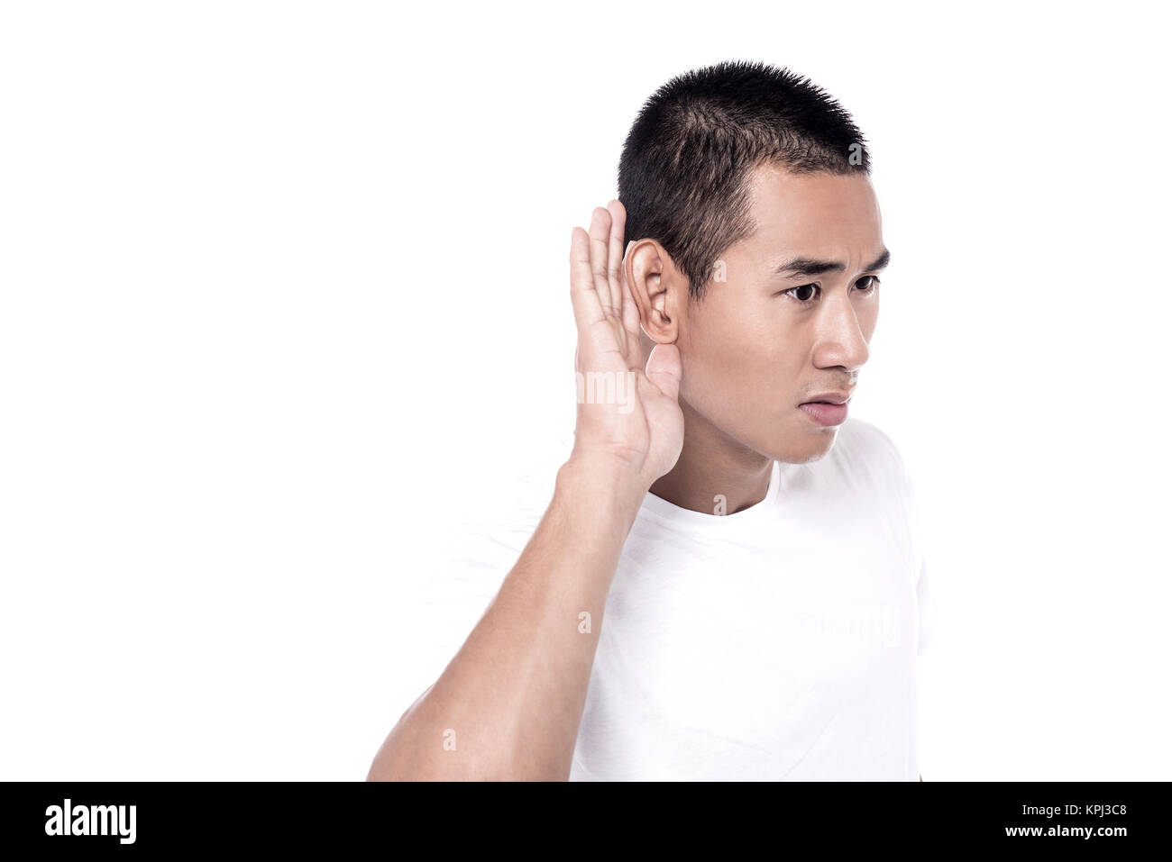 Cant't hear you clearly! Stock Photo