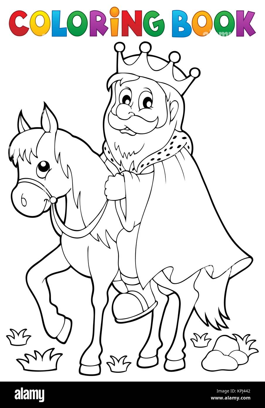 Coloring book king on horse theme 1 Stock Photo