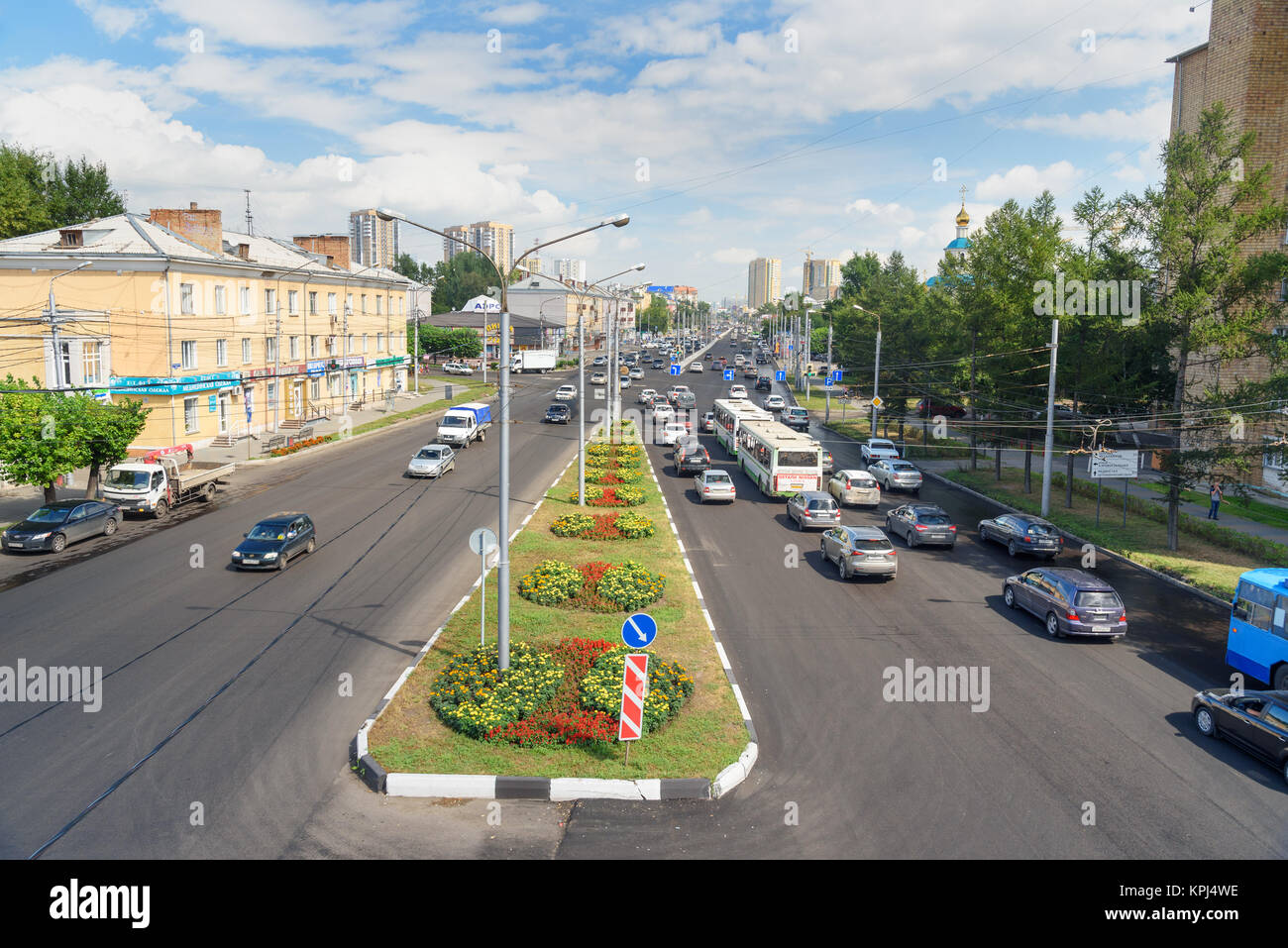 Krasnoyarsk, Russia- August 11, 2017: View on street Partisan Zheleznyak in Sibirian city Krasnoyarsk Stock Photo