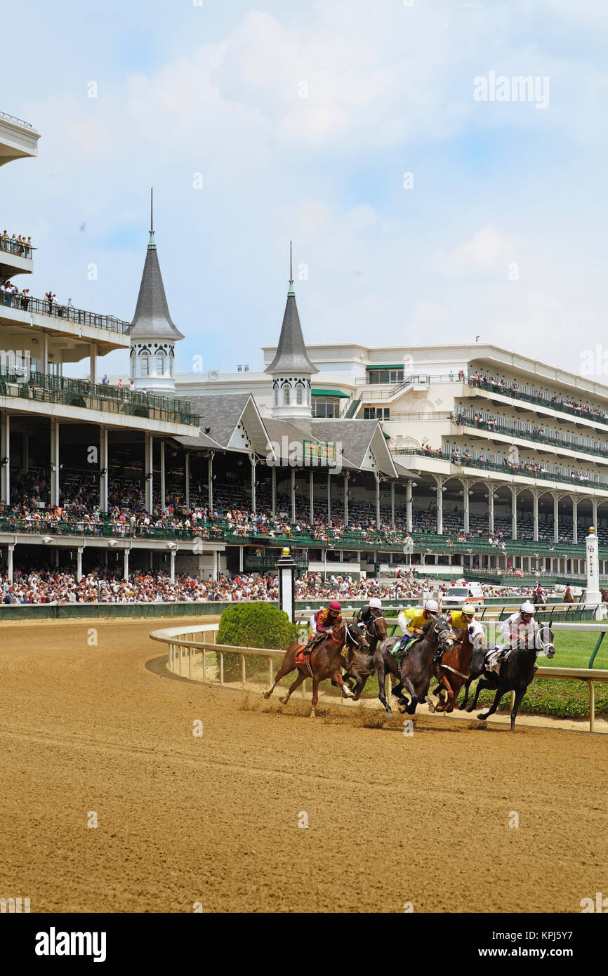 The famous twin spires of Churchill Downs and thoroughbred horse racing, Louisville, Kentucky Stock Photo