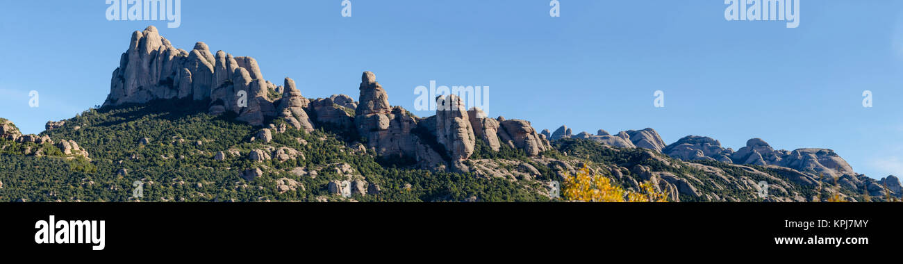 Panorama of mountain region Montserrat with specific rock formation in Catalonia, Spain in sunny day Stock Photo