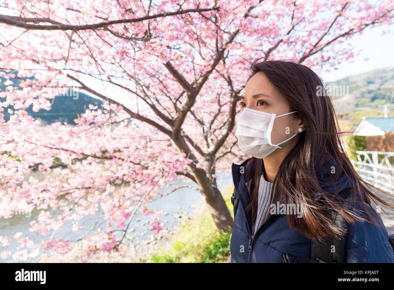 Woman wearing face mask protect from pollen allergy Stock Photo Alamy