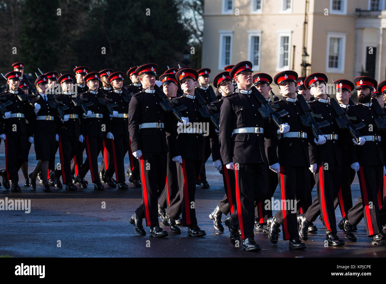 Sandhurst, UK. 14th December, 2017. The Sovereign’s Parade at the Royal Military Academy in Sandhurst. The Sovereign’s Parade marks the passing out from Sandhurst following the completion of a year’s intensive training of 162 officer cadets from the UK and 25 from 20 overseas countries. The first parade was held in July 1948. Stock Photo