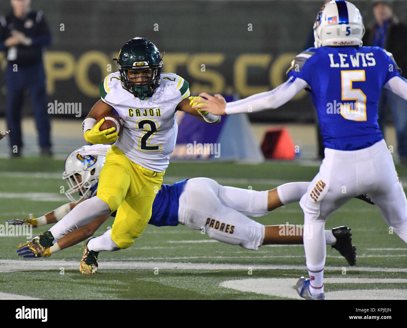 Sacramento, CA. 15th Dec, 2017. Cajon Cowboys Omar Perkins #2 runs in ...