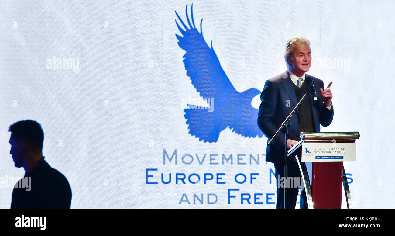 Leader of Party for Freedom (PVV) Geert Wilders speaks during the conference of European anti-migrant political parties from the Europe of Nations and Freedom (ENF) Group in the European Parliament, in Prague, Czech Republic, on Saturday, December 16, 2017. (CTK Photo/Vit Simanek) Stock Photo