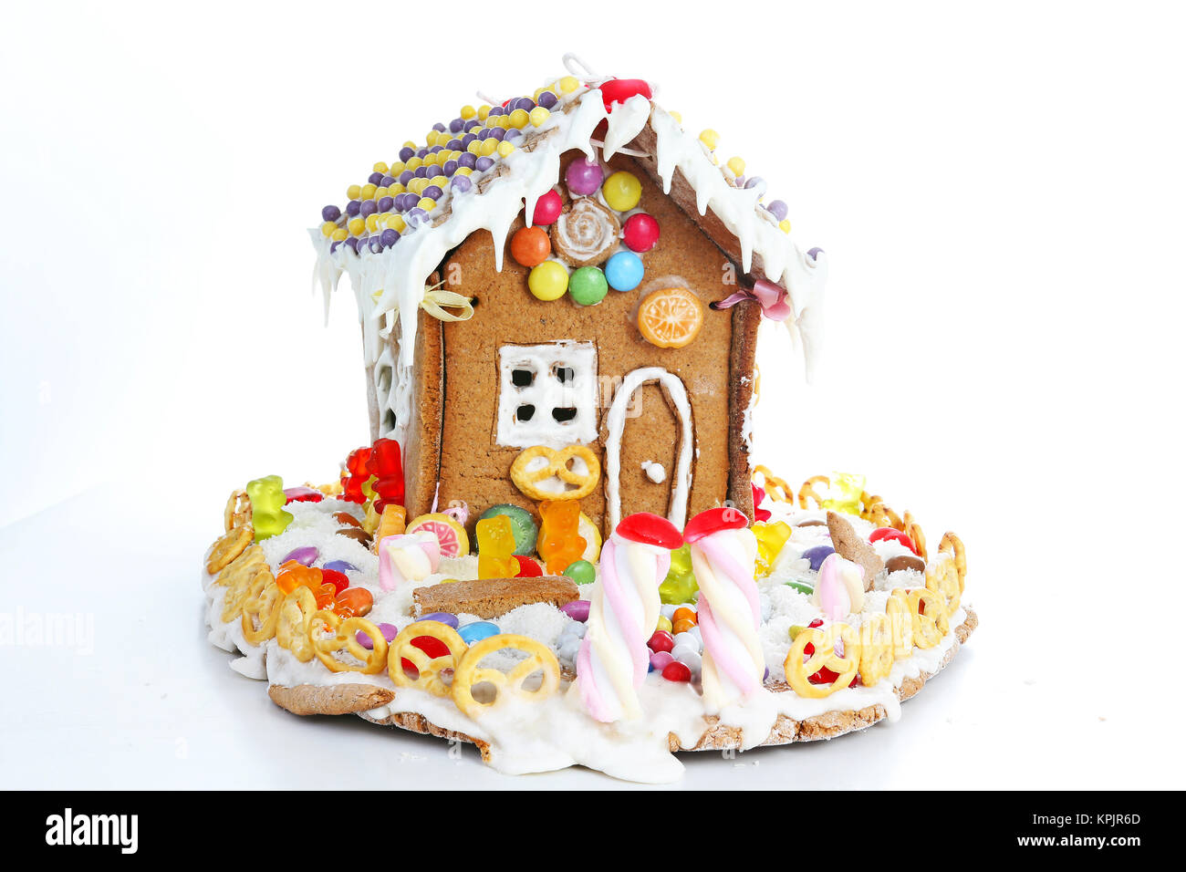 Gingerbread candy sugar house. Fairy tail candy house covered with snow