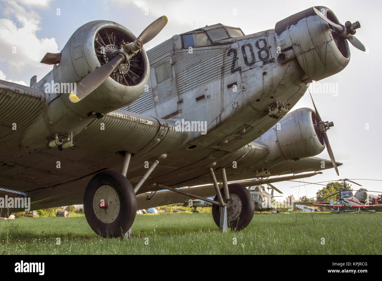 BELGRADE, SERBIA -  Junkers Ju 52 German tri-motor transport aircraft, manufactured from 1931 to 1952, presented on the yard of the Belgrade Aviation Stock Photo