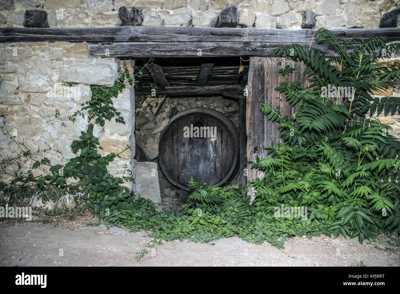 Countryside, East Serbia - Entrance to an abandoned and decaying winery Stock Photo
