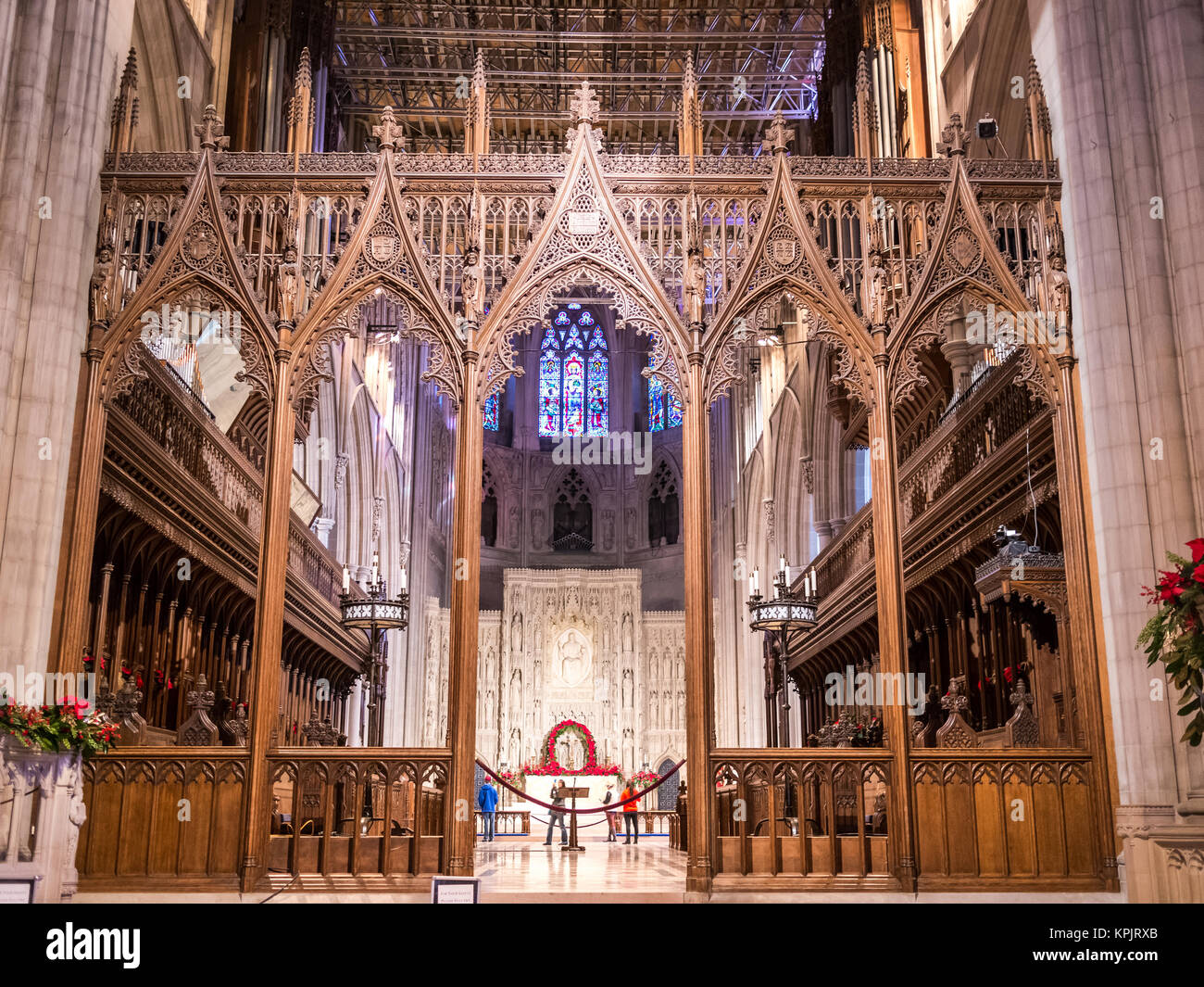 Interior of the Washington National Cathedral in a sunny day. The cathedral is an Episcopal Church located in Washington, D.C. Stock Photo