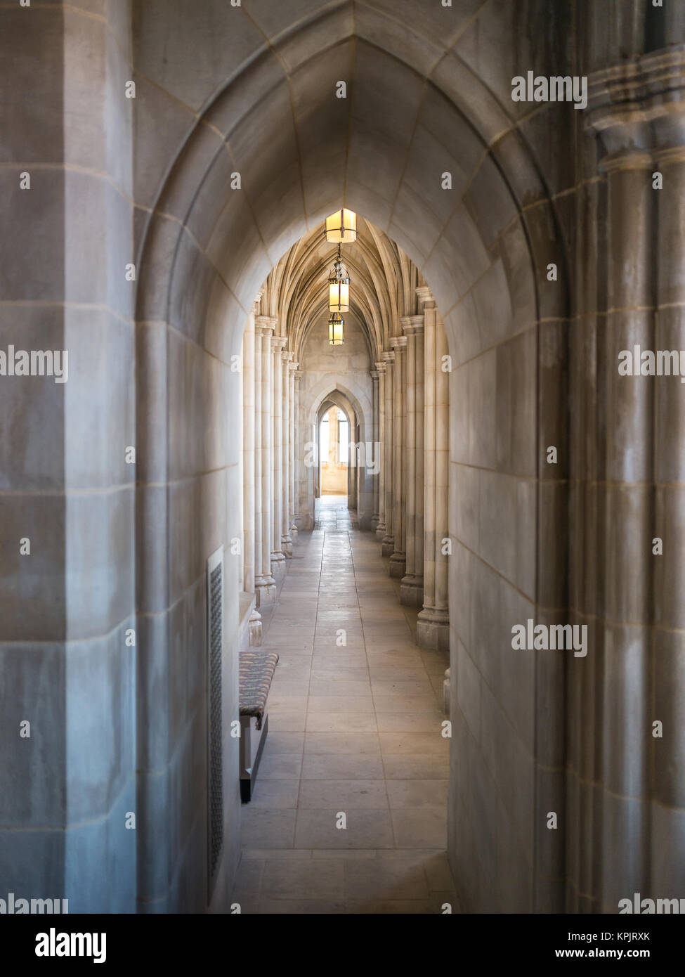 Interior of the Washington National Cathedral in a sunny day. The cathedral is an Episcopal Church located in Washington, D.C. Stock Photo