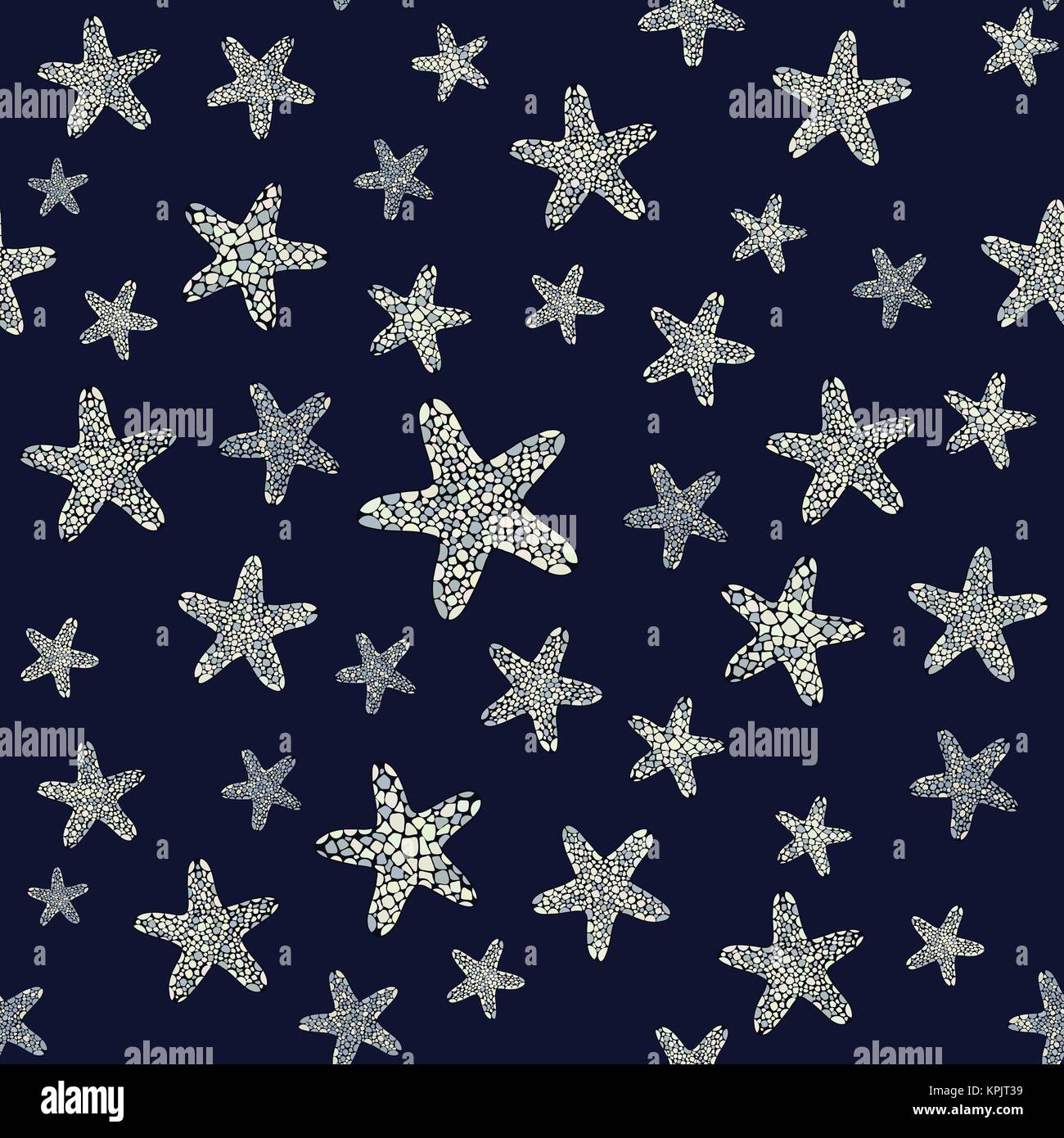 Starfish background. Underwater life. Seamless pattern. Set of grey