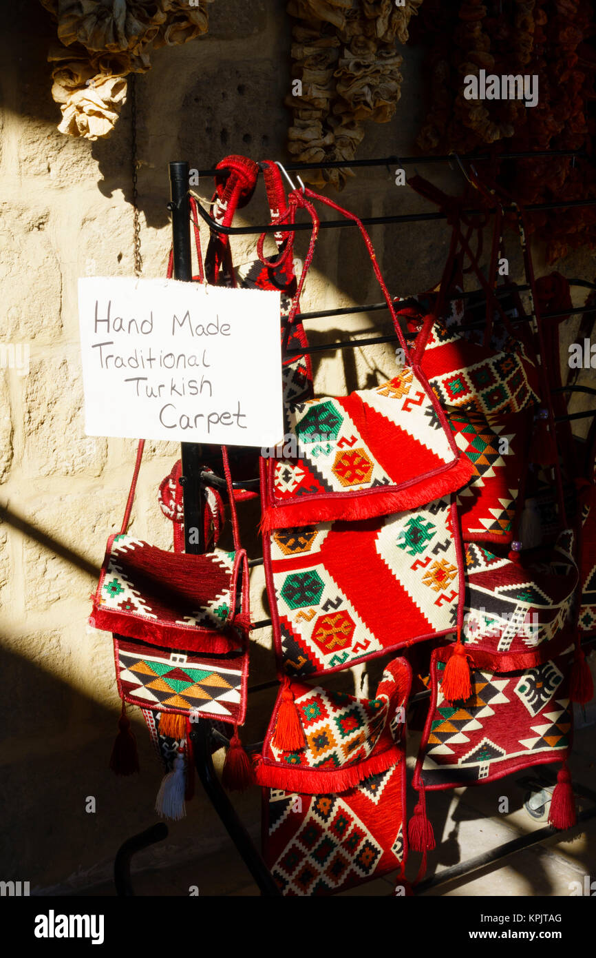 Hand made turkish carpet for sale at a stall in the Buyuk Han, Lefkosa