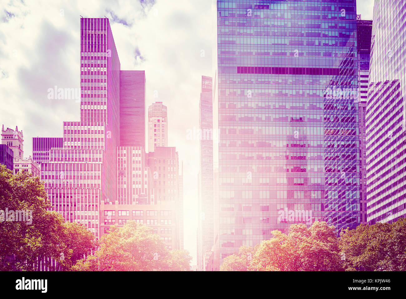 New York City buildings at sunset, color toned picture, USA Stock Photo ...