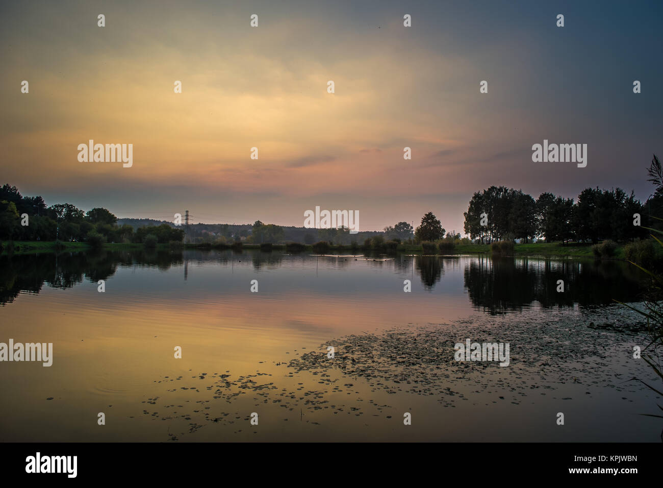Sunset at the pond Stock Photo - Alamy