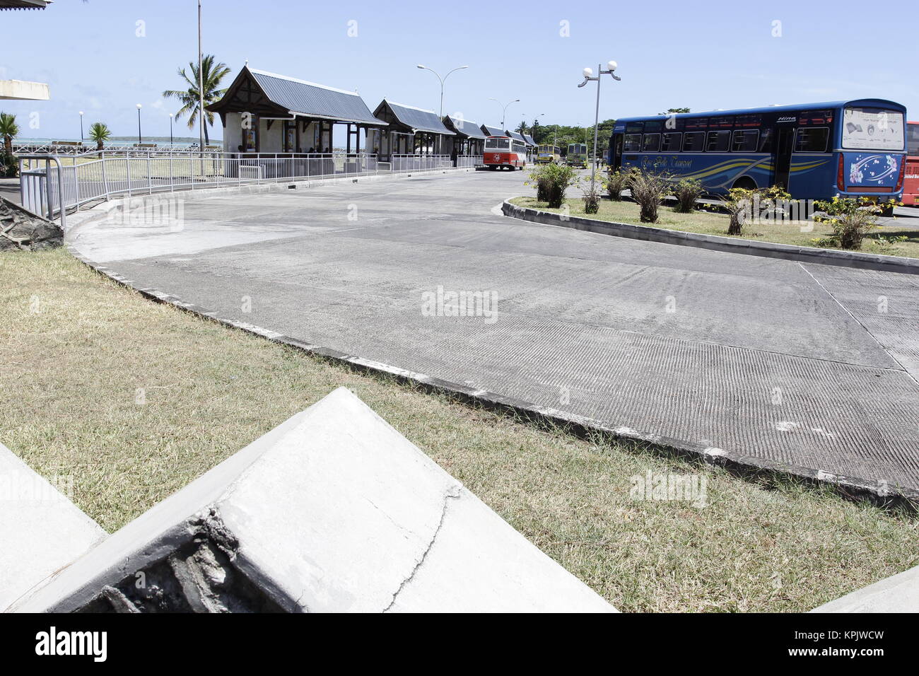Bus Terminal, bus stop, Mahebourg. Mauritius Stock Photo