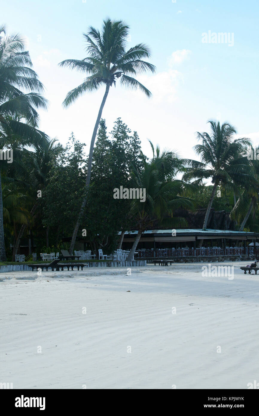 Beach at Paradise Sun Hotel; Praslin Island; Seychelles. Stock Photo