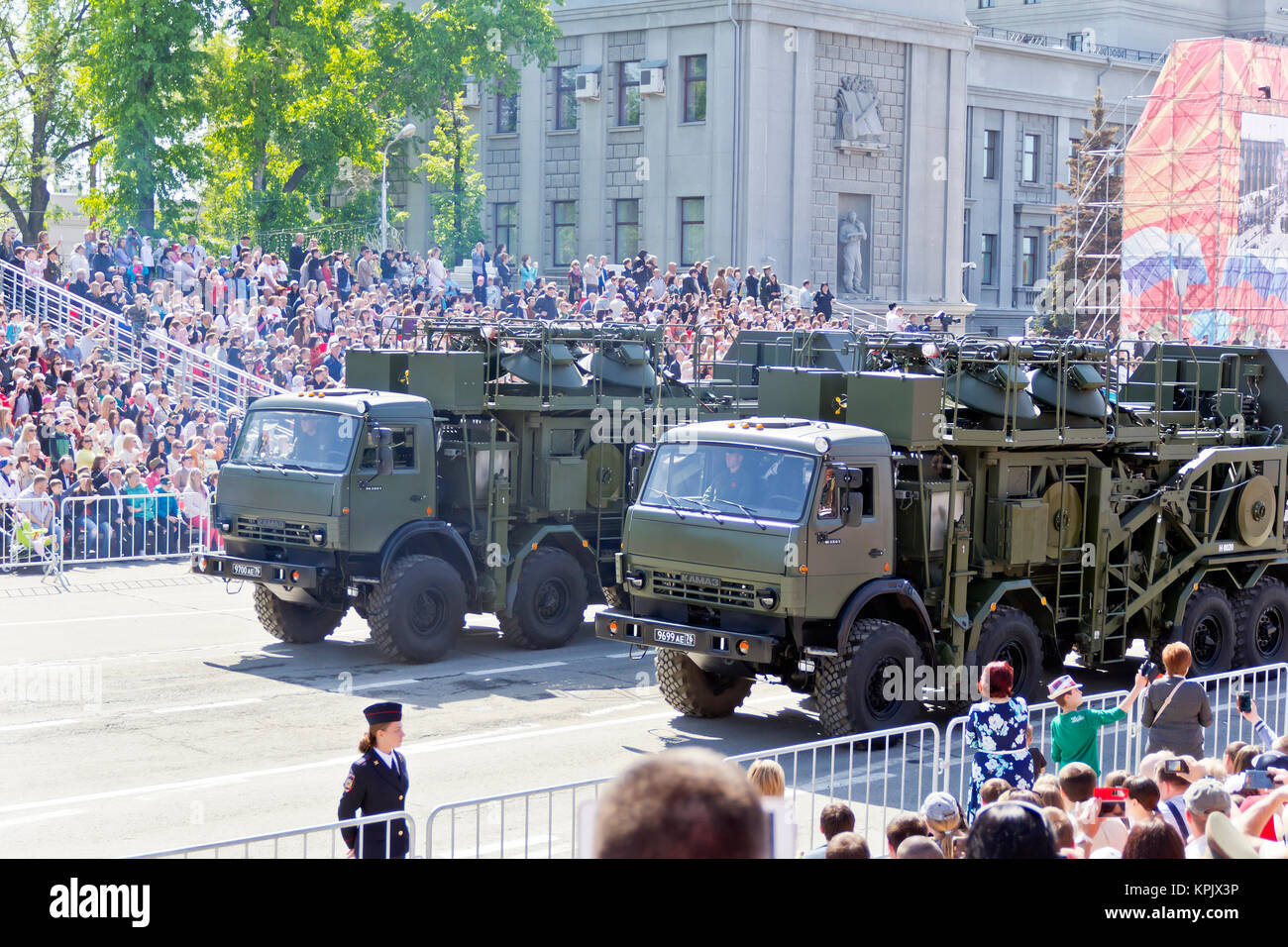 SAMARA, RUSSIA - MAY 9, 2016: Russian military transport at the parade on annual Victory Day, May, 9, 2016 in Samara, Russia. Stock Photo