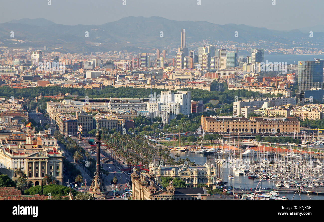 Aerial view of buildings in Barcelona city, Spain. Stock Photo
