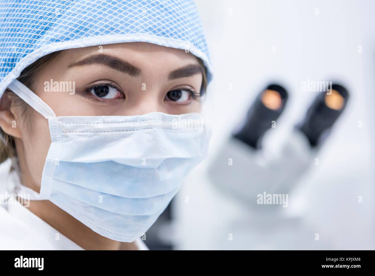 Female doctor wearing protective mask, portrait. Stock Photo