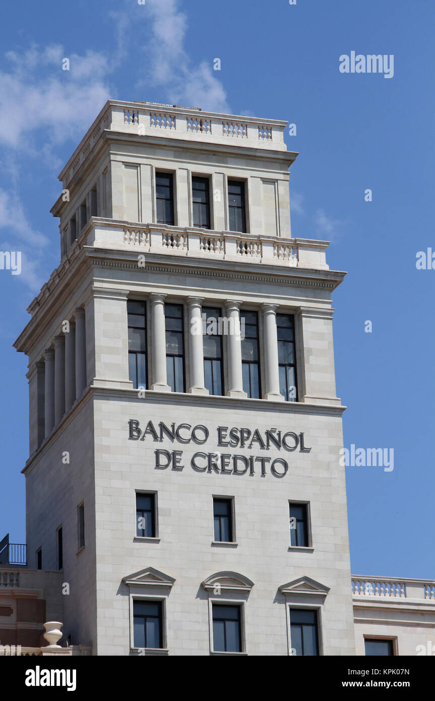 Banesto Spanish Credit Bank, Placa de Catalunya, Barcelona, Spain. Stock Photo