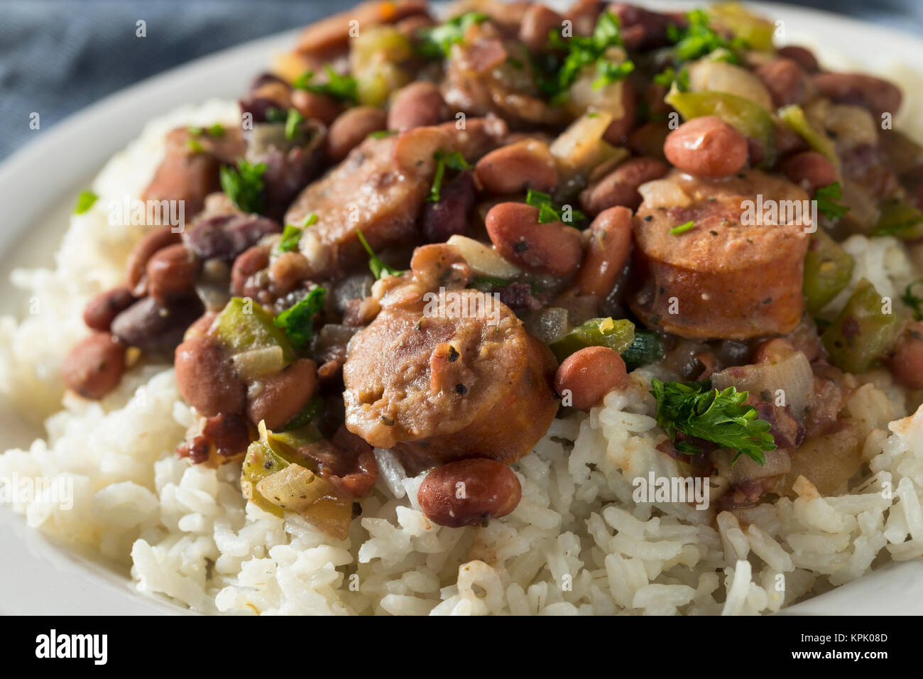Southern Red Beans and Rice with Andouille Sausage Stock Photo Alamy