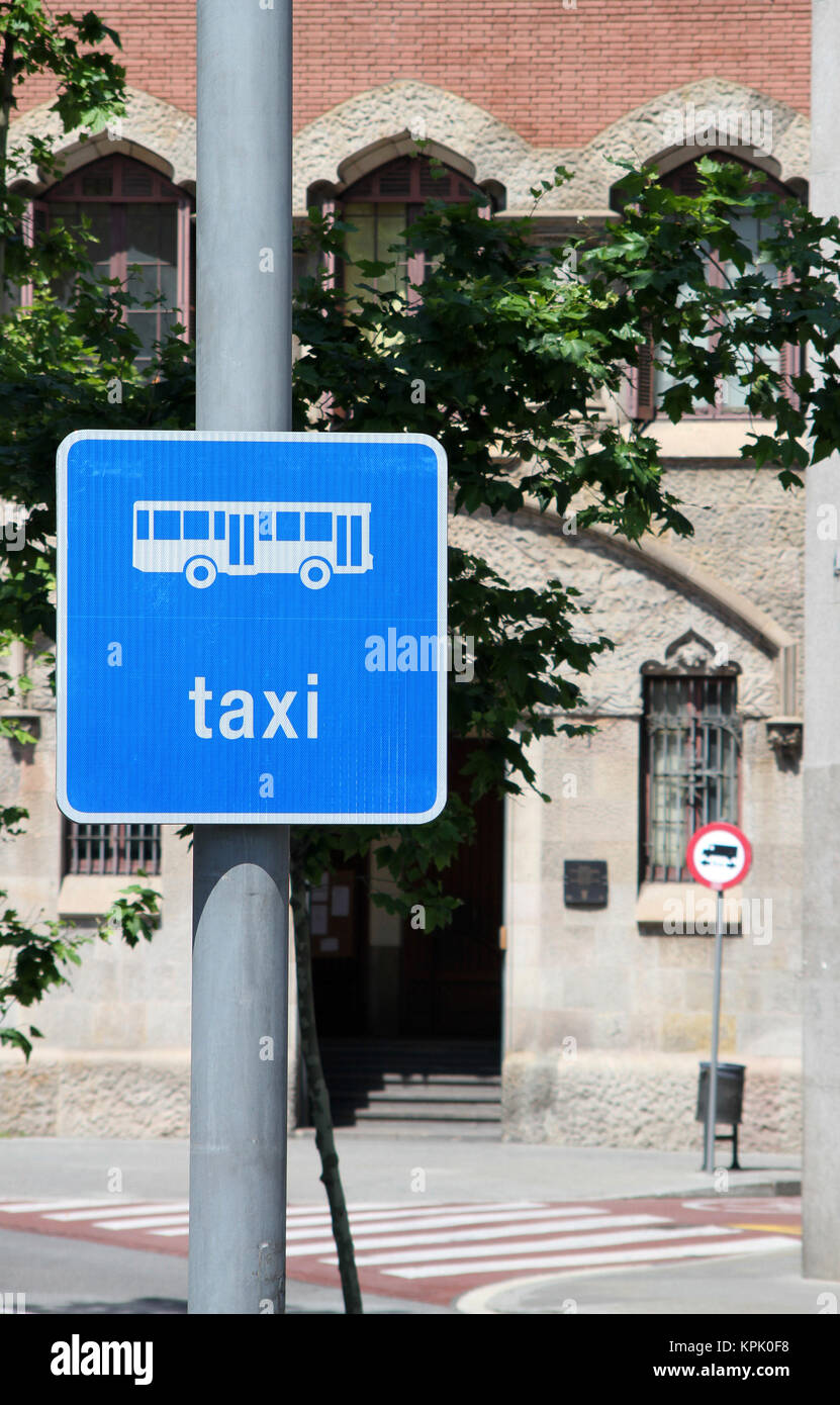 Minibus taxi stop, Barcelona, Spain. Stock Photo