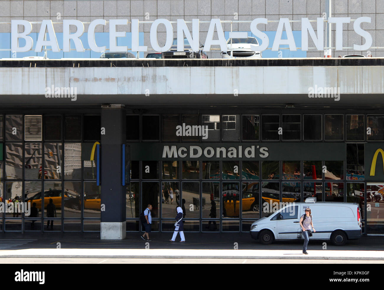 Barcelona Sants, main railway station with Mc Donald's below, Barcelona, Spain. Stock Photo