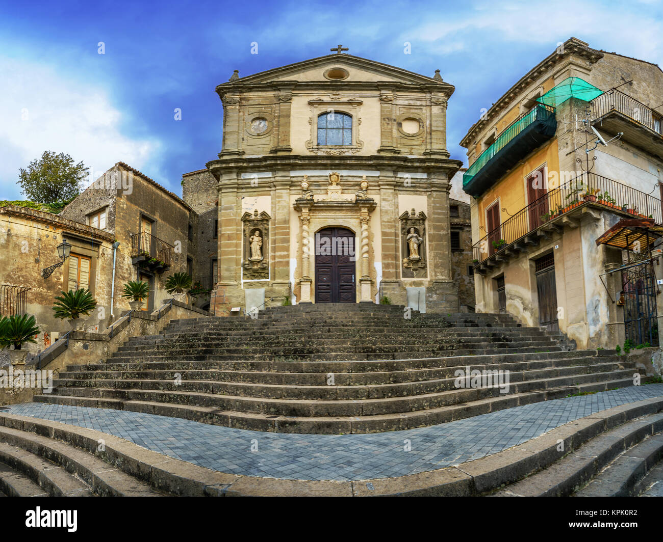 Church at italian village Castiglione di Sicilia close to volcano Etna