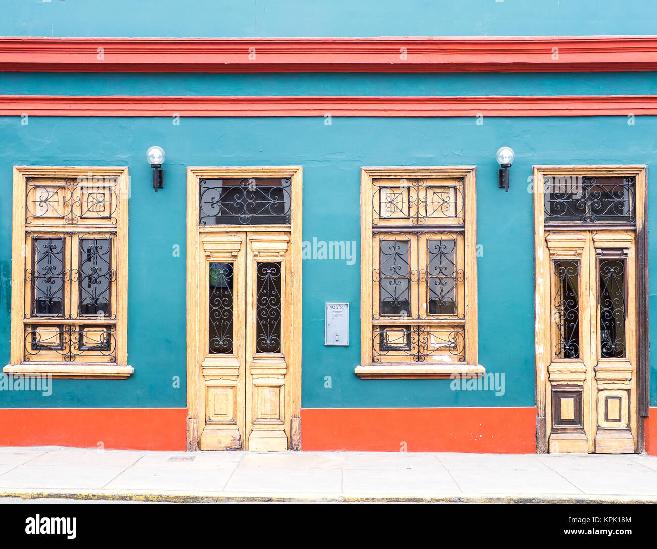 Lima, Peru - September 17, 2015. Classical Peruvian houses that can be seen in a street in the Pueblo Libre district in Lima, Peru. Stock Photo