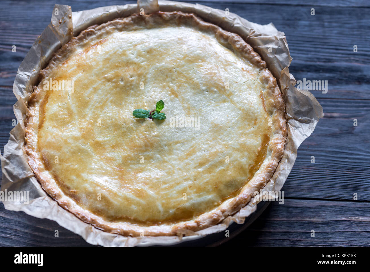 Cherry pie on the wooden background Stock Photo - Alamy