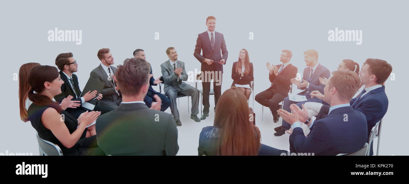 psychologist conducts business training with employees of the co Stock