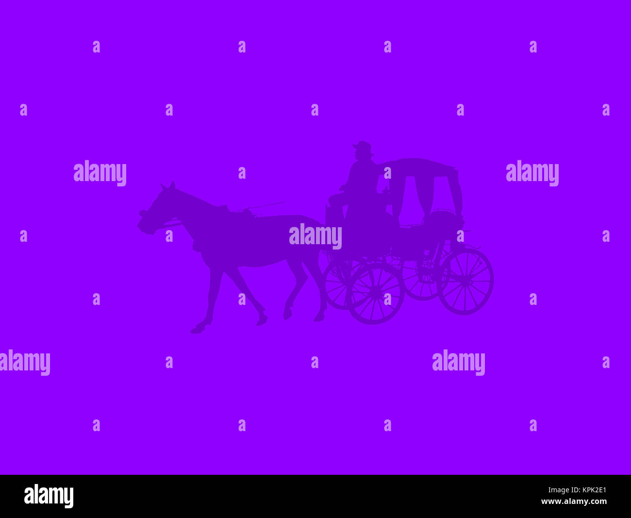 Silhouettes of oldfashioned horse and carriage on golden yellow