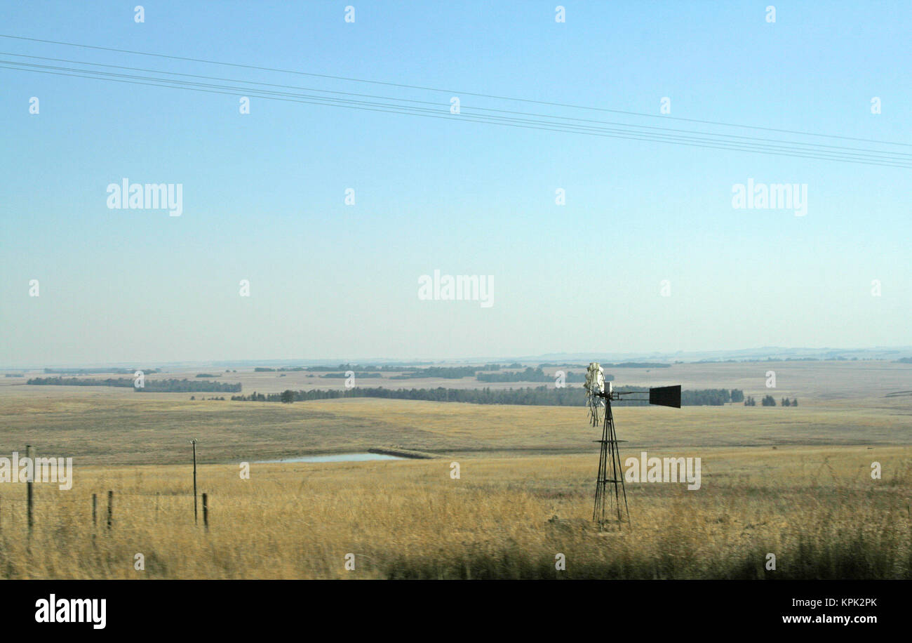Windmill in countryside fields on highways, Kingdom of Swaziland. Stock Photo