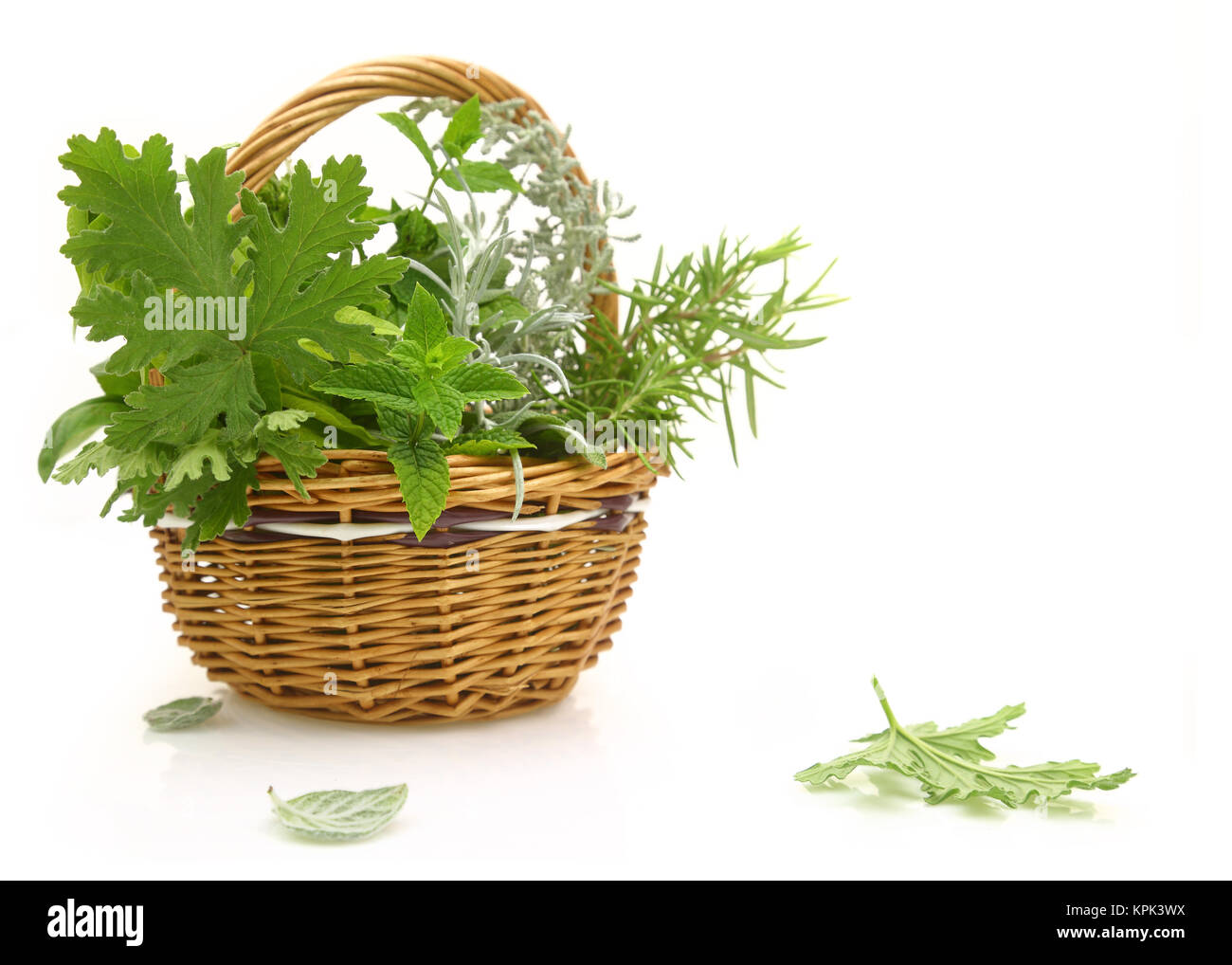 Fresh herbs in a wicker basket Stock Photo Alamy