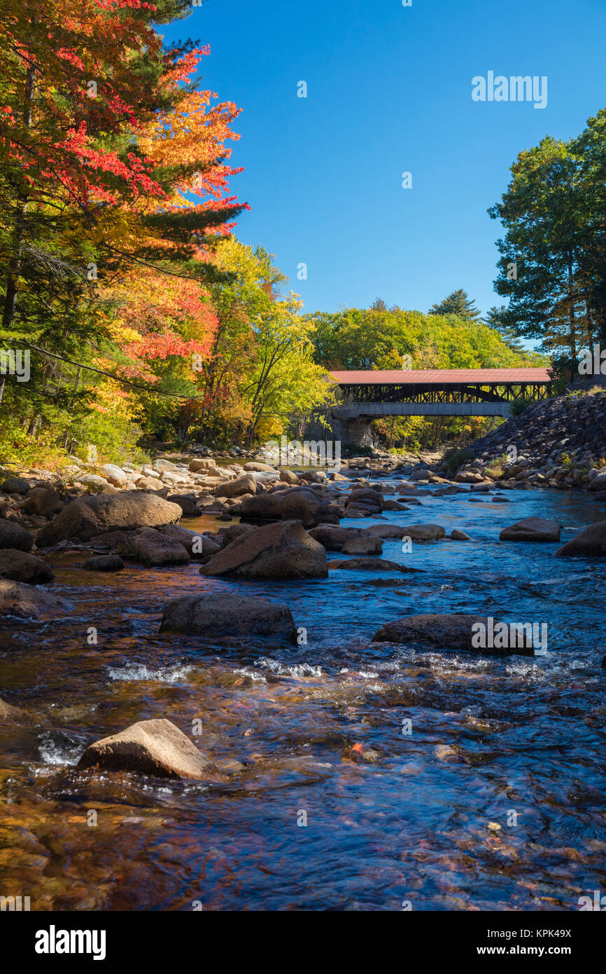 Saco River and covered bridge in autumn, White Mountains National