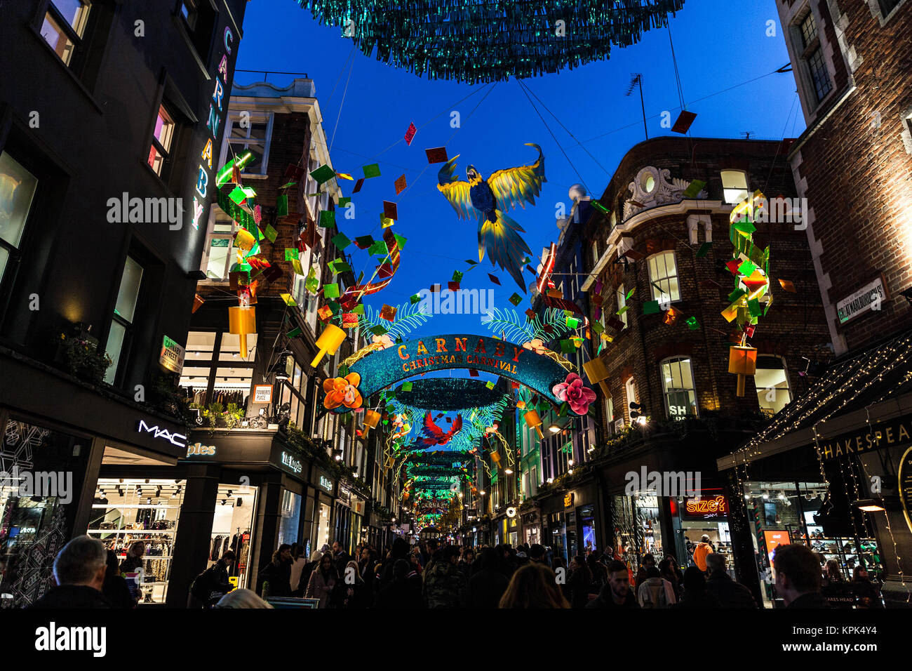 Carnaby Christmas Carnival decorations, Carnaby street, London, England