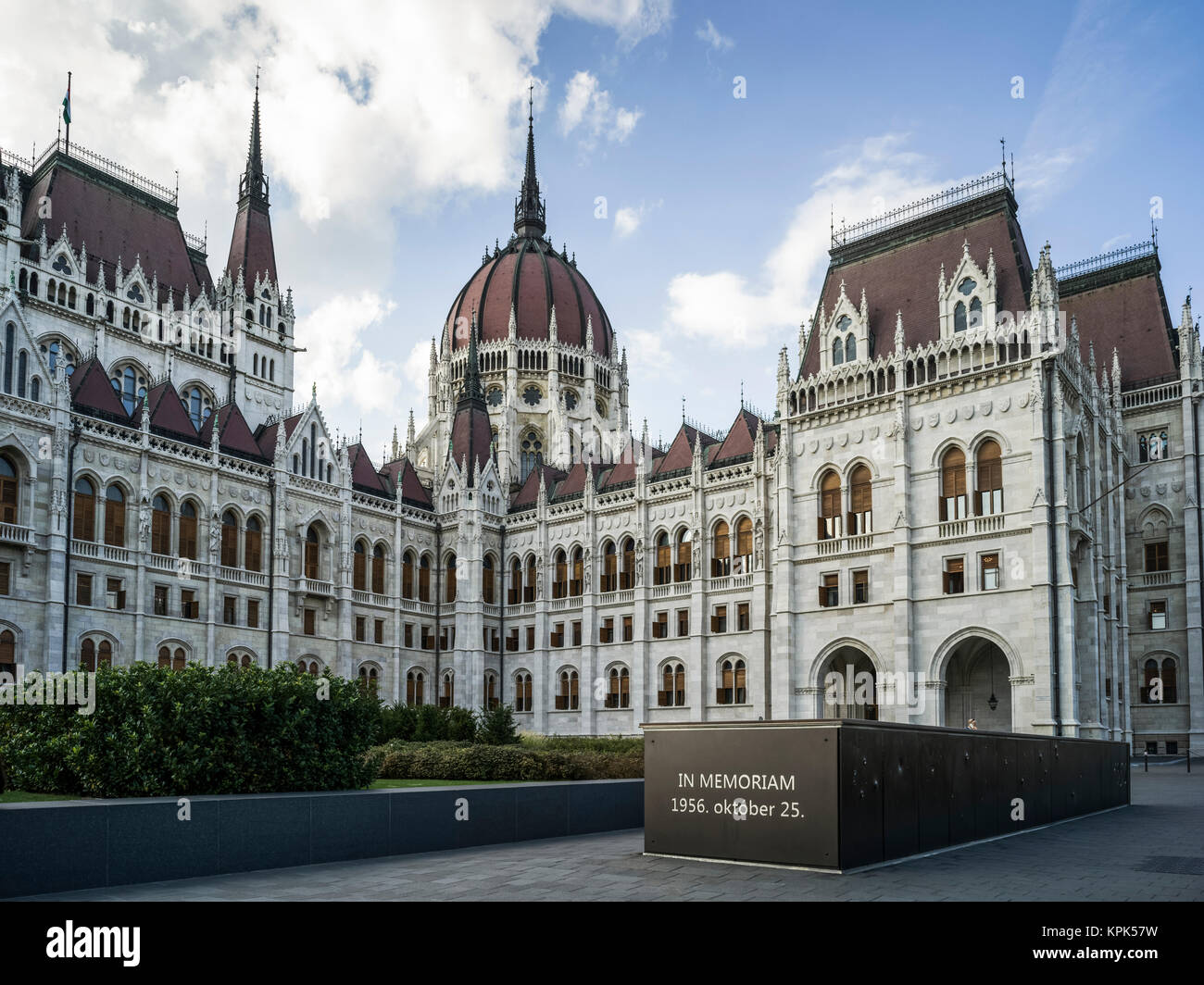 Hungarian Parliament Building and the below-ground In Memoriam for the events of 'Bloody Thursday', 25 October 1956; Budapest, Budapest, Hungary Stock Photo