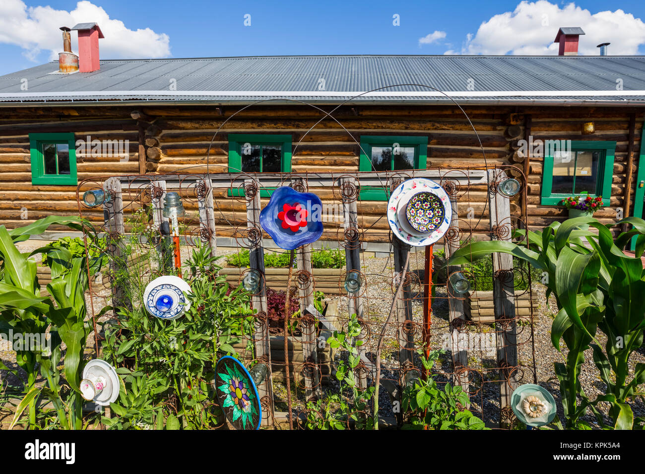 Decorations adorn a garden outside the Sullivan Roadhouse Historical