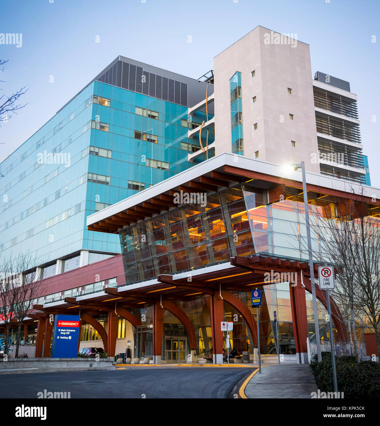 Surrey Memorial Hospital entrance and sign for emergency; Surrey