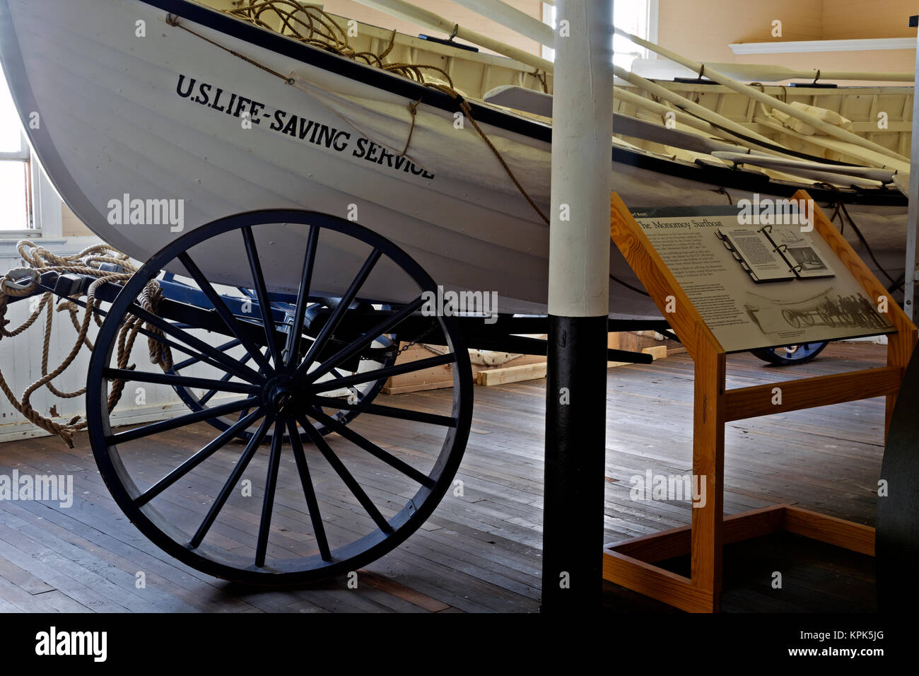 NC01082-00...NORTH CAROLINA - Surf boat on cart in the boathouse of the former Life Saving Station at the hisotrical visllage of Portsmouth on Portsmo Stock Photo