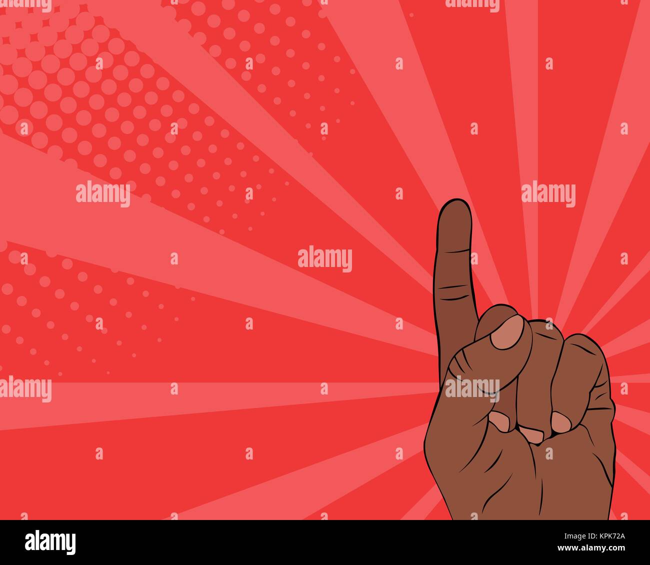 Pop art illustration of hand pointing to important information Stock