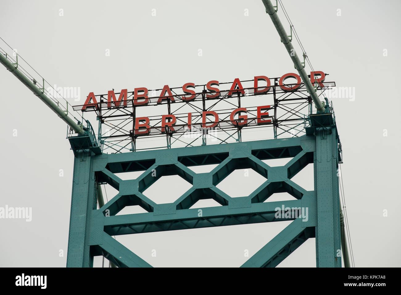 The Ambassador Bridge between Detroit Michigan USA and Windsor Canada Stock Photo