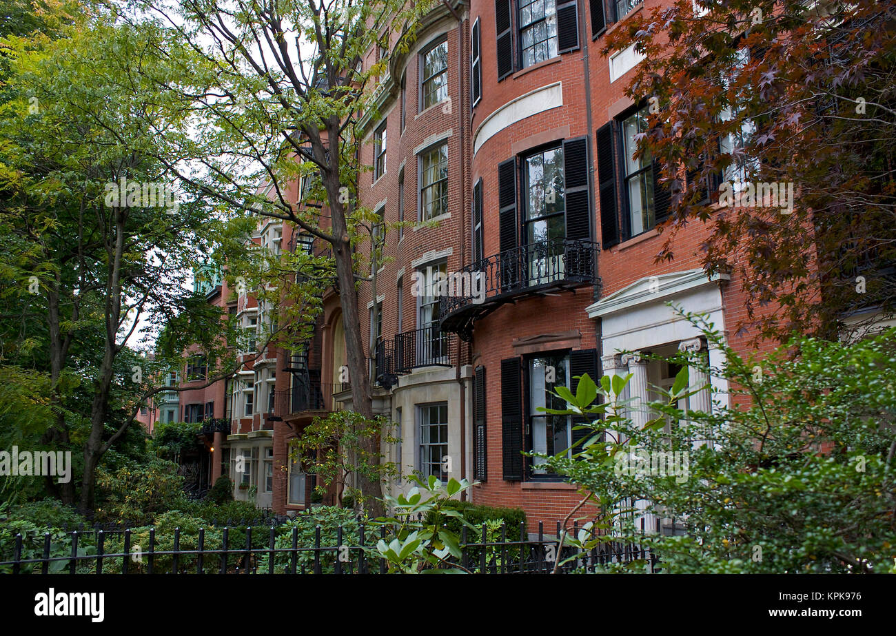 USA, Massachusetts, Boston. A view of historic brick homes in Boston's Beacon Hill neighborhood Stock Photo