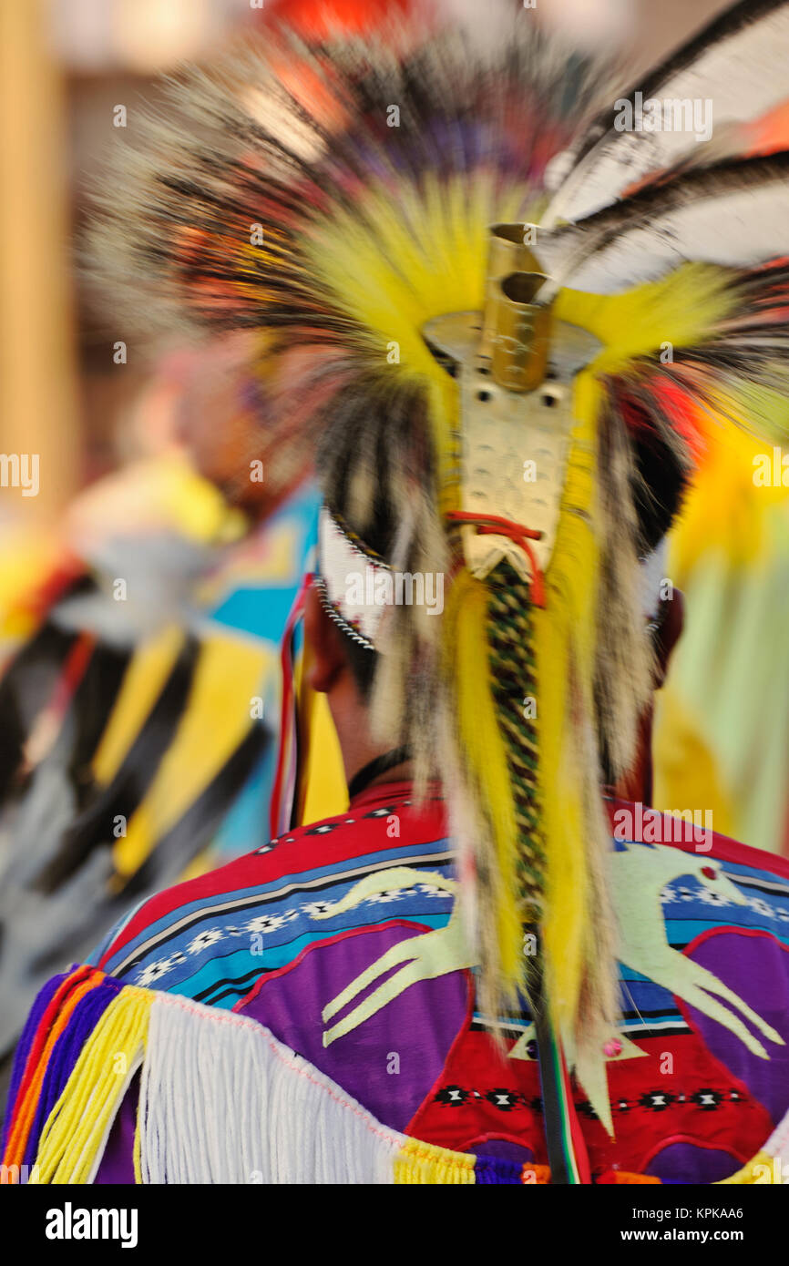 Colorfully dressed Native American Indian, Montana Stock Photo