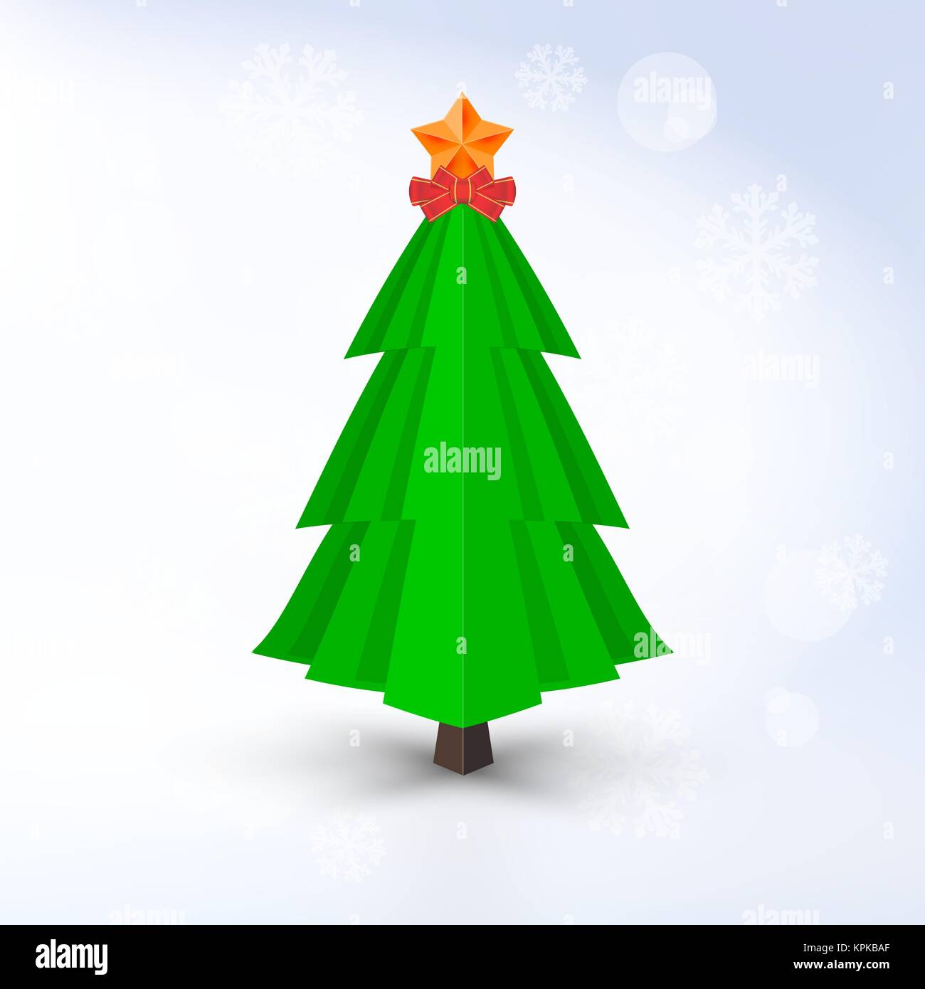 Decorative Vector Christmas Tree with Golden Star and Red Bow on Light ...