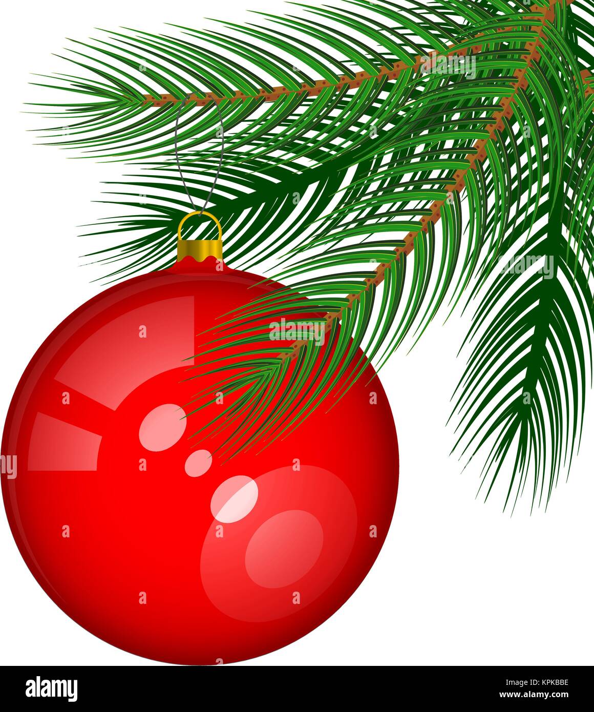 Green Vector Spruce Branch with a Shiny Red Christmas Tree Ball Stock ...