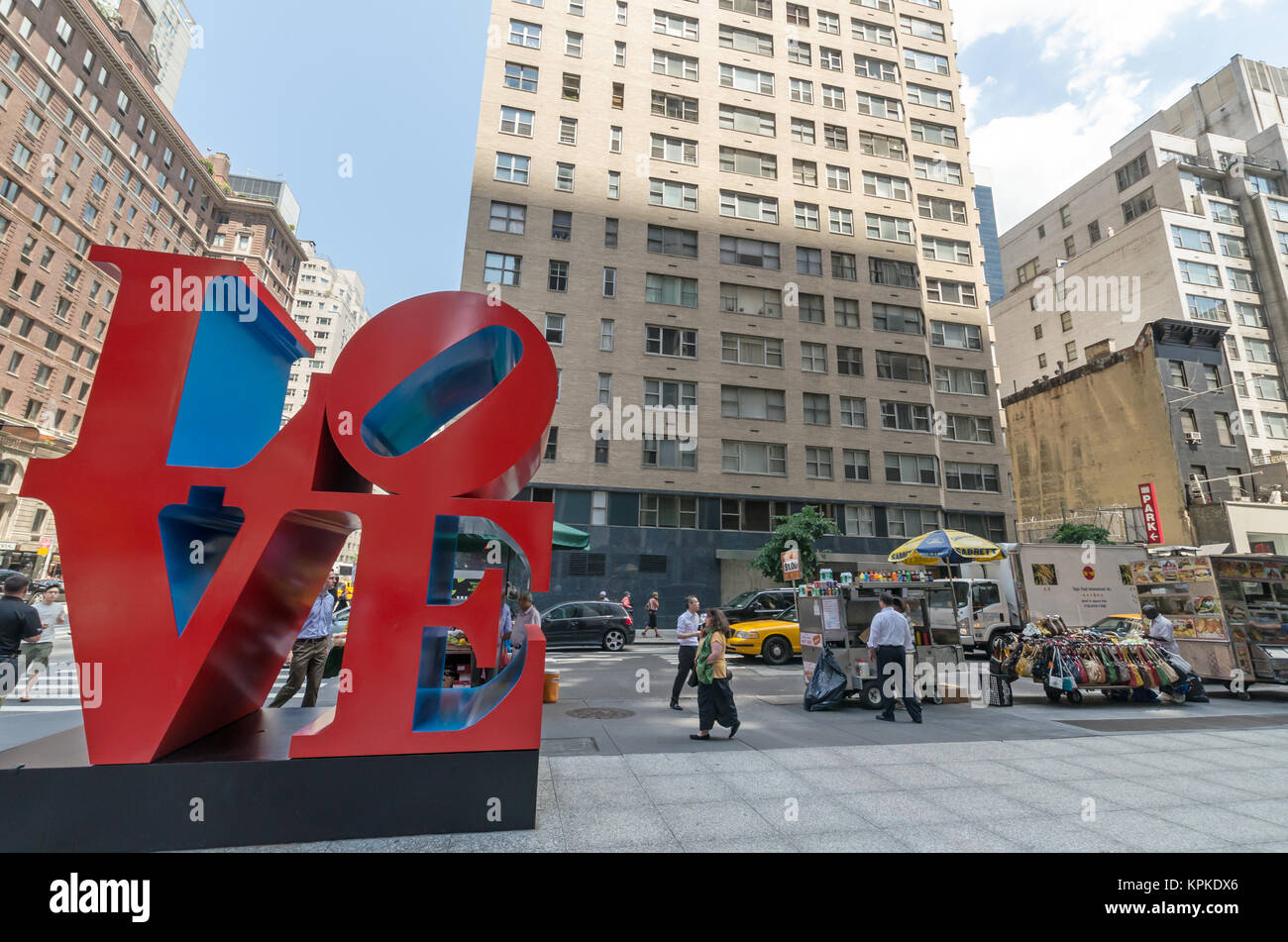 NEW YORK CITY - JULY 12: Love sculpture on July 12, 2012 in New York. LOVE is a sculpture by American artist Robert Indiana. It consists of the letter Stock Photo